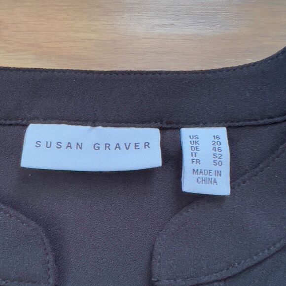 Susan Graver Shirt Size 16 Black Stretch Woven Button Front Long Sleeve Pockets - Picture 3 of 12